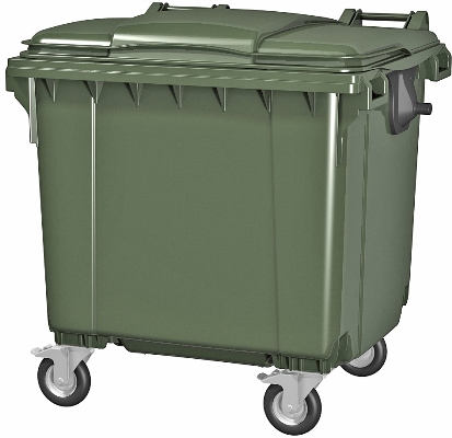 Зеленый пластиковый мусорный контейнер 1100 литров