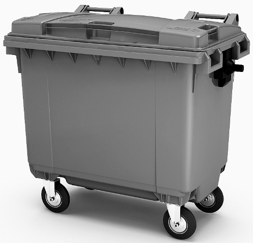 Серый пластиковый мусорный контейнер 660 литров